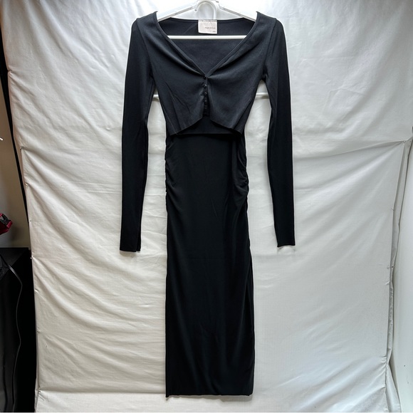 Staple & Hue Black XS Ivy Cardi Arlo Skirt Set Cropped Cardigan Side Slit Skirt - Picture 4 of 13